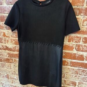 Black Mixed-Media Mini Dress with Braided Waist Detail